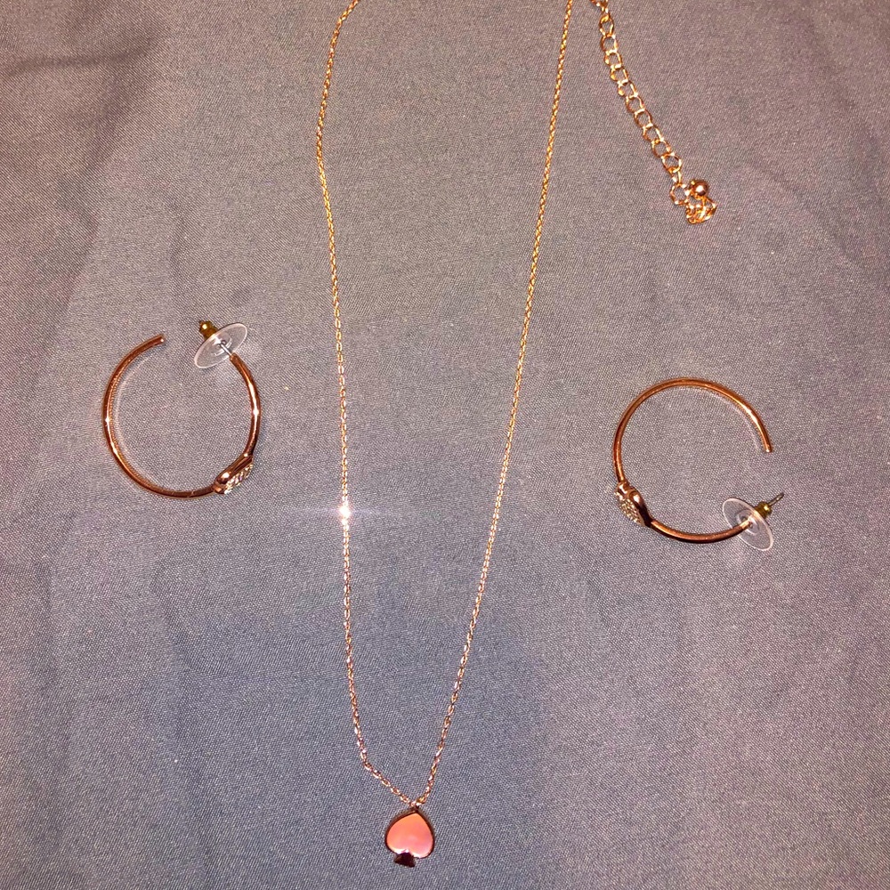 Kate spade rose gold necklace and earring set never worn!